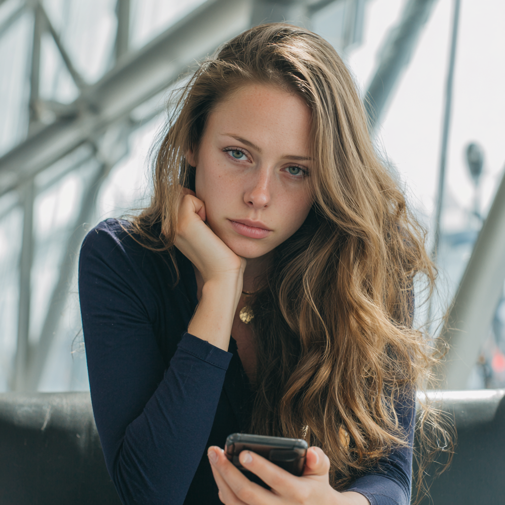 Una mujer alterada mirando su celular | Fuente: Midjourney