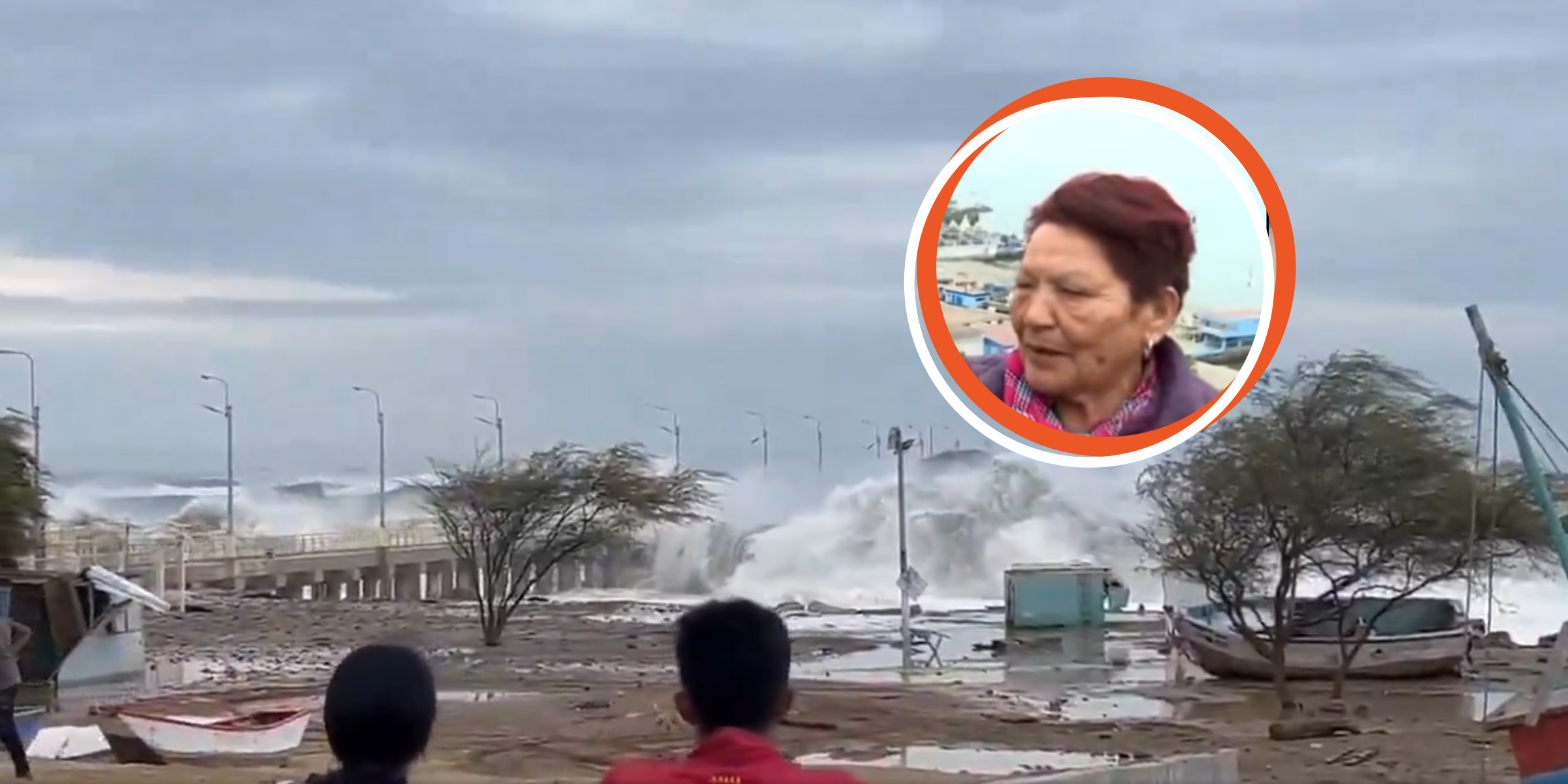 Un tsunami golpeando la costa | Una abuela comentando sobre una alerta de tsunami| Fuente: x.com/AlertaMundoNews | x.com/TuiteroSismico