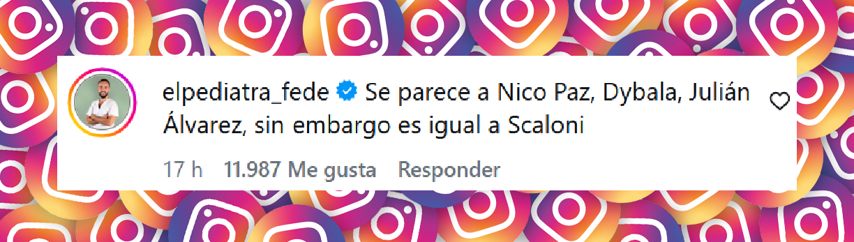 Comentario de un usuario sobre el parecido de Ian Scaloni con su padre, Lionel Scaloni | Fuente: Instagram/mediotiempocom