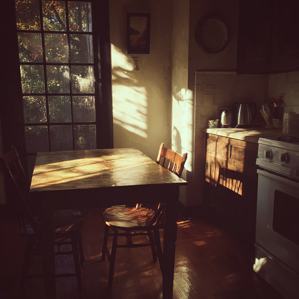 Una mesa de cocina vacía | Fuente: Midjourney
