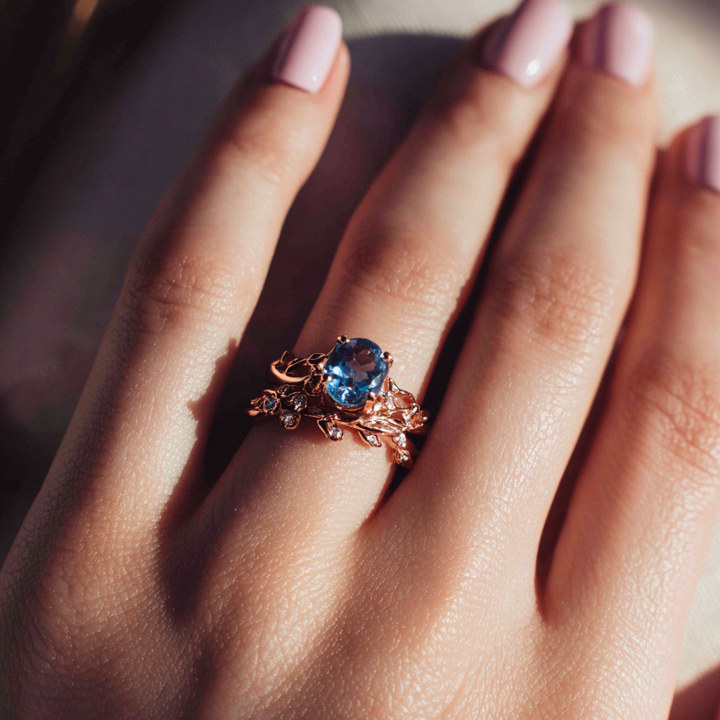 Una mujer mostrando un anillo de compromiso | Fuente: Midjourney