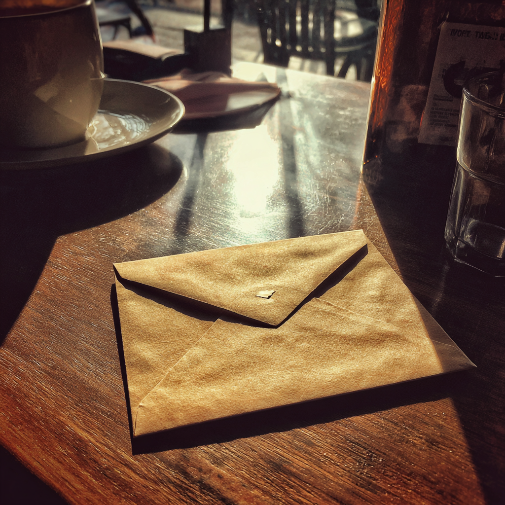 Un sobre sobre una mesa | Fuente: Midjourney