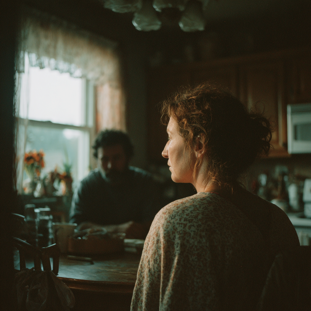 Una pareja sentada tras una tensa conversación | Fuente: Midjourney