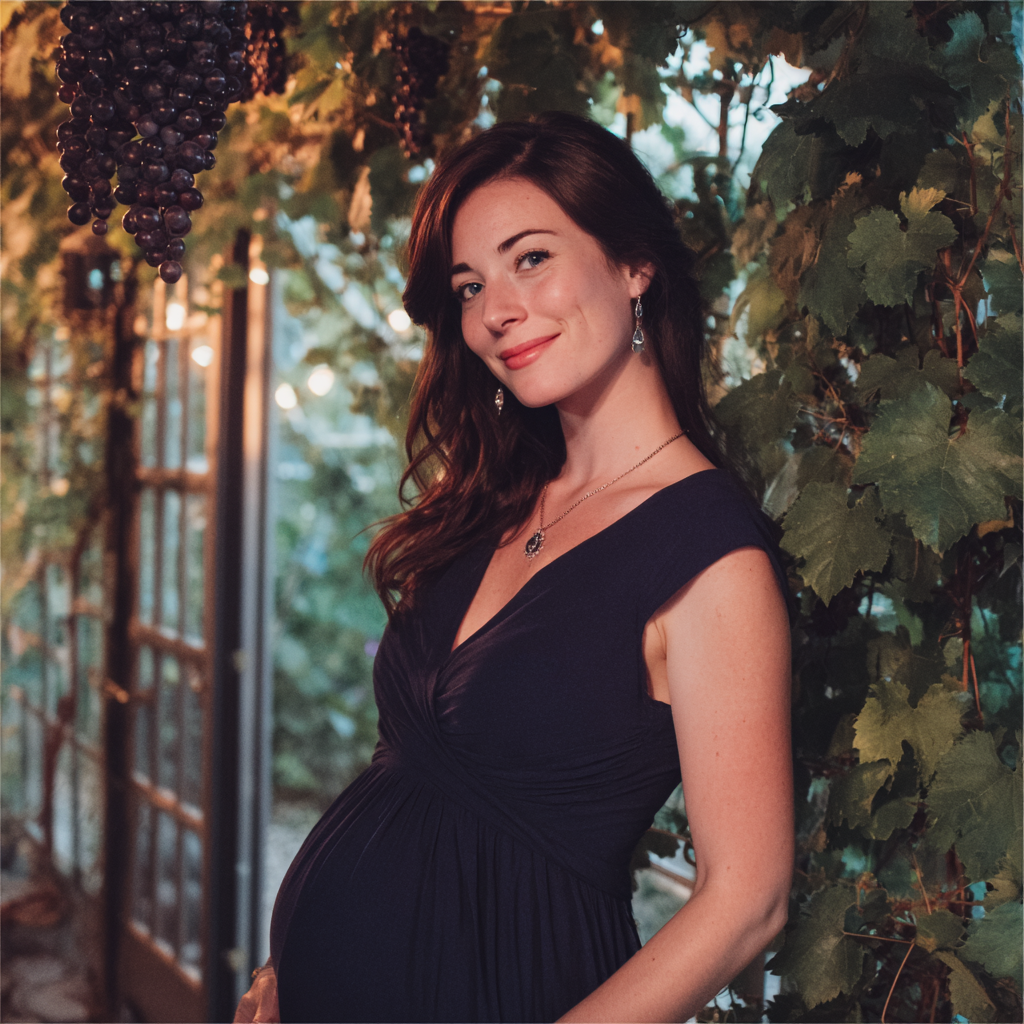Una mujer sonriente con un vestido azul marino | Fuente: Midjourney
