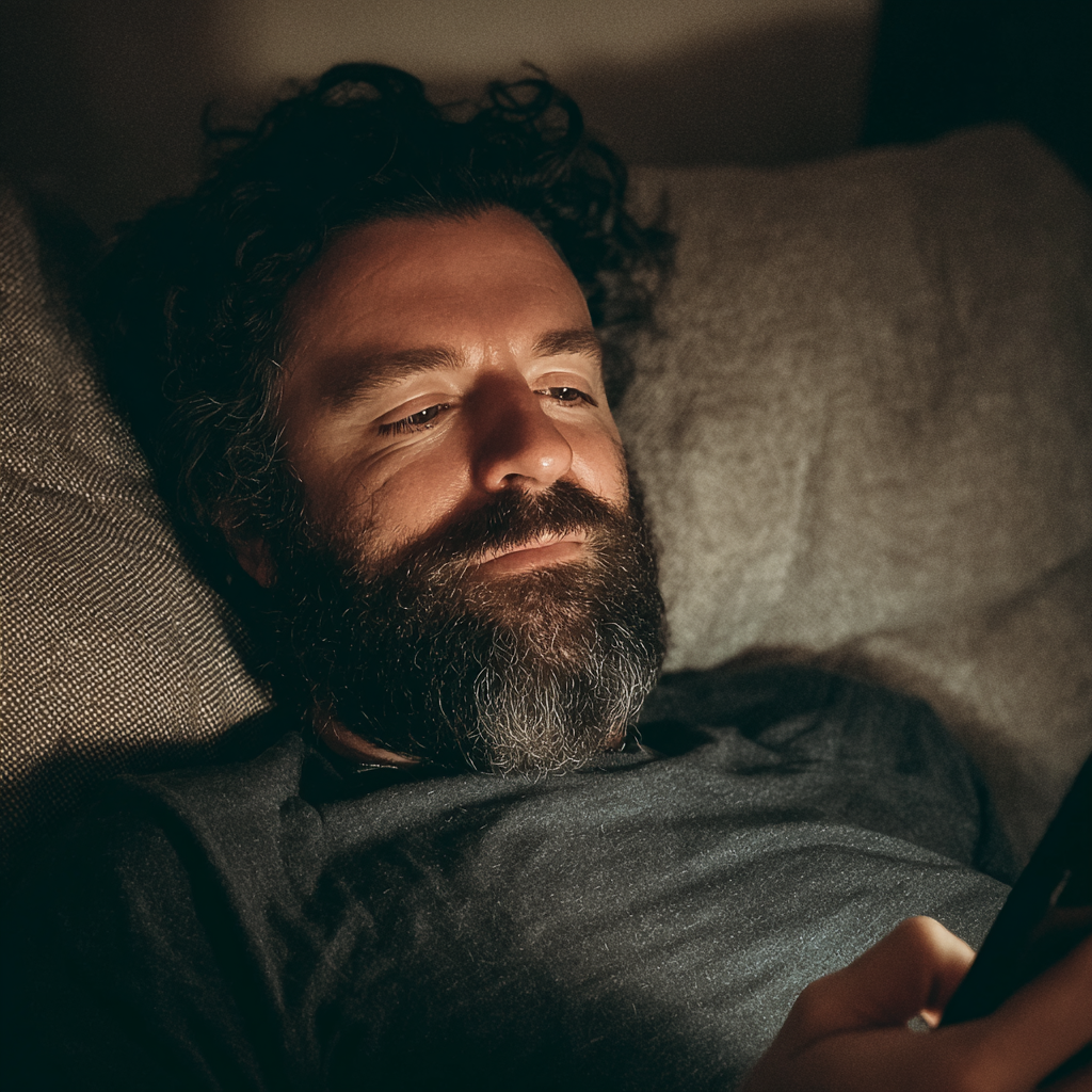 Un hombre sentado en un sofá y utilizando su teléfono | Fuente: Midjourney