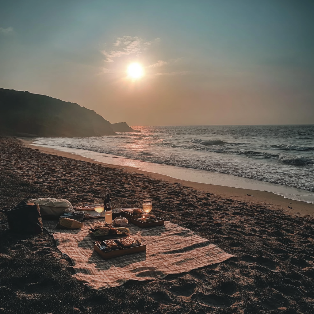 Un picnic en la playa | Fuente: Midjourney