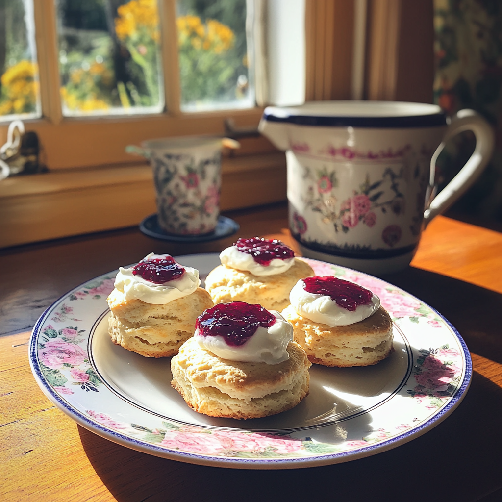 Un plato de bollos frescos y mermelada | Fuente: Midjourney