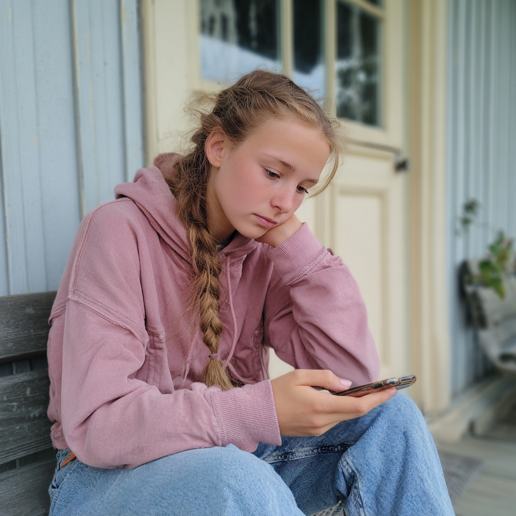 Una adolescente utilizando su teléfono | Fuente: Midjourney