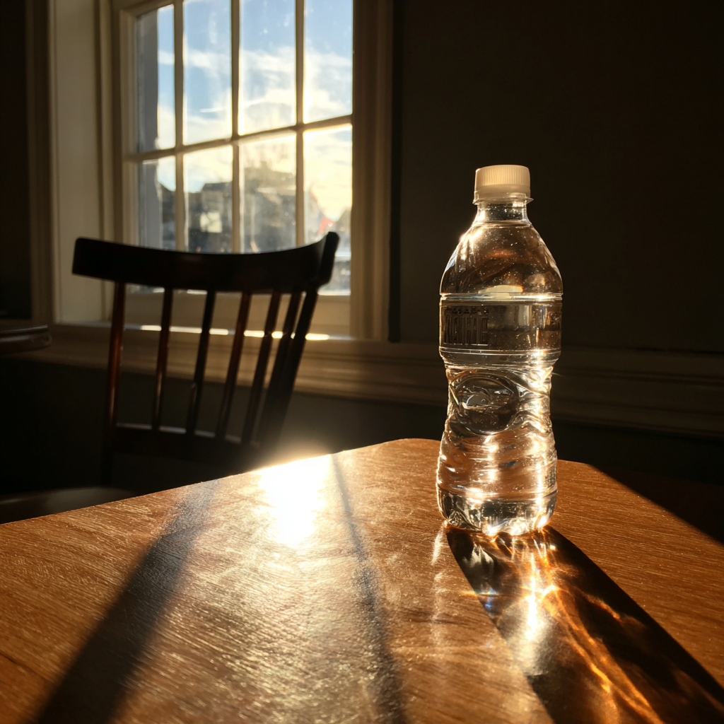 Una botella de agua sobre una mesa | Fuente: Midjourney