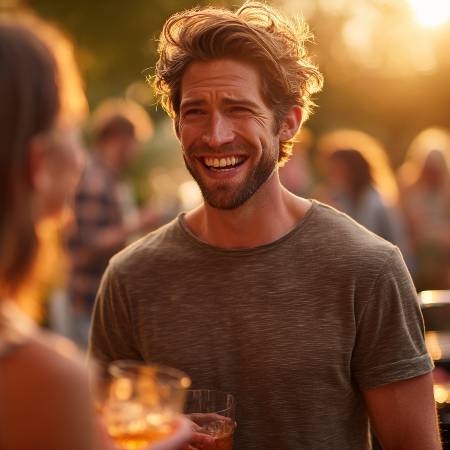 Un hombre riendo mientras habla con su hermana | Fuente: Midjourney