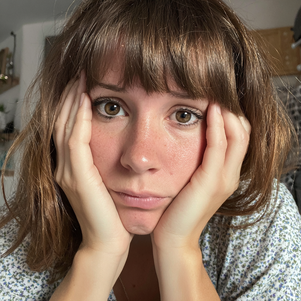 Una mujer alterada sujetándose la cabeza | Fuente: Midjourney