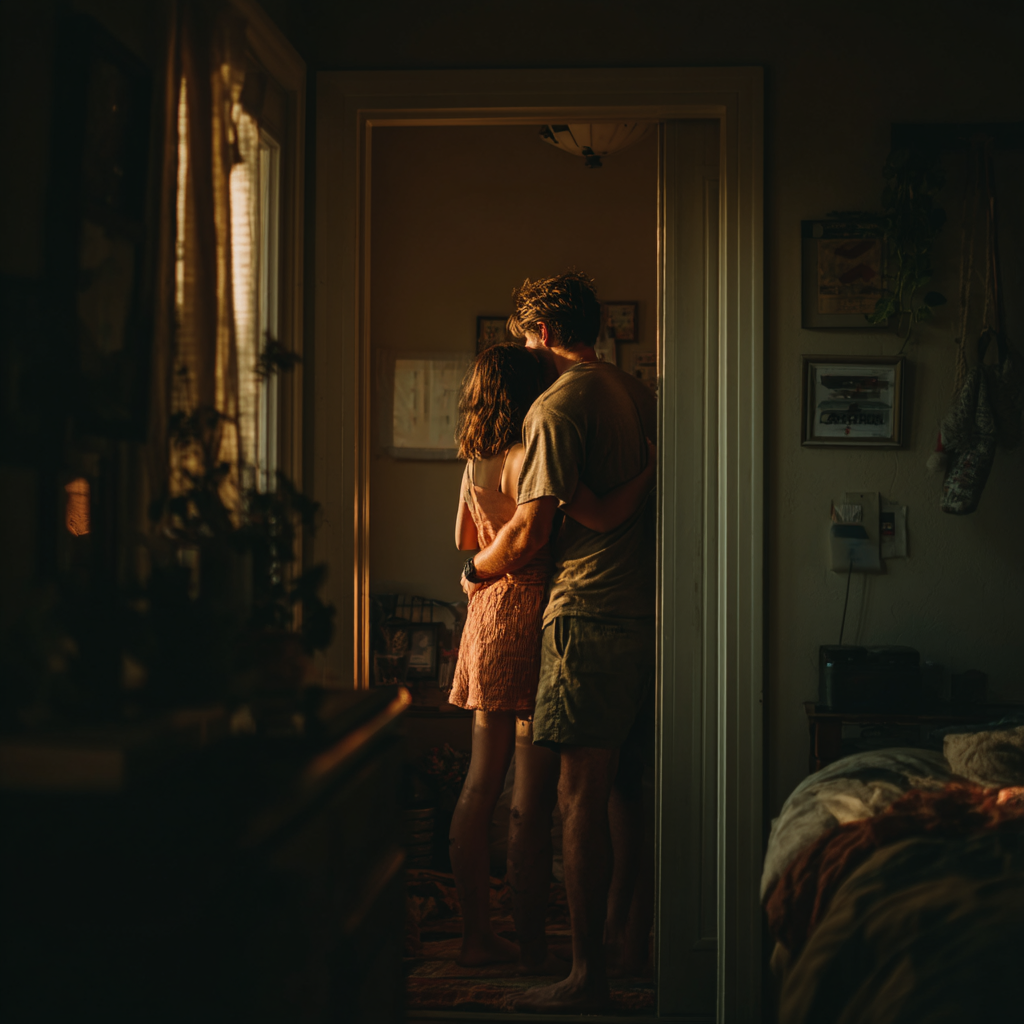 Una pareja feliz abrazándose | Fuente: Midjourney