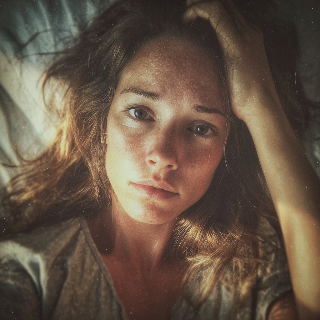 Una mujer alterada en la cama de un hospital | Fuente: Midjourney