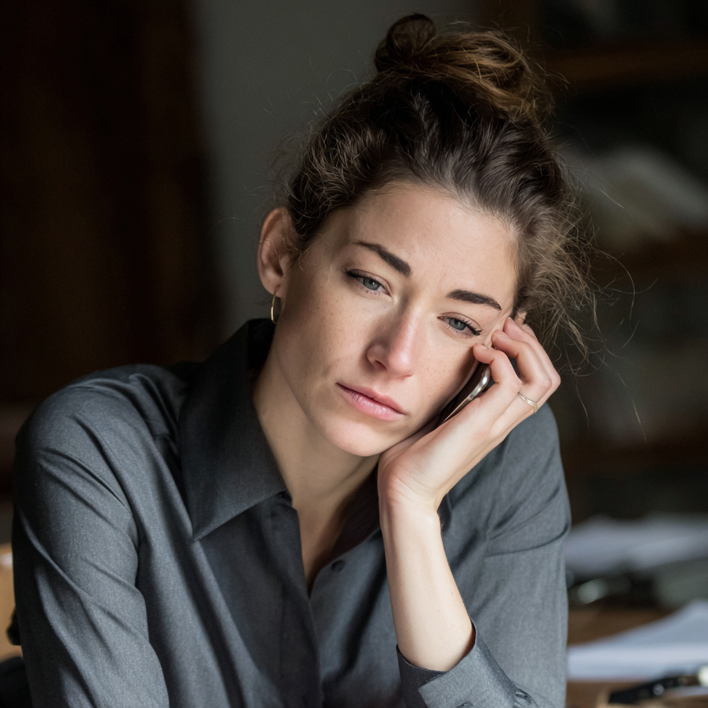 Una mujer cansada hablando por teléfono | Fuente: Midjourney