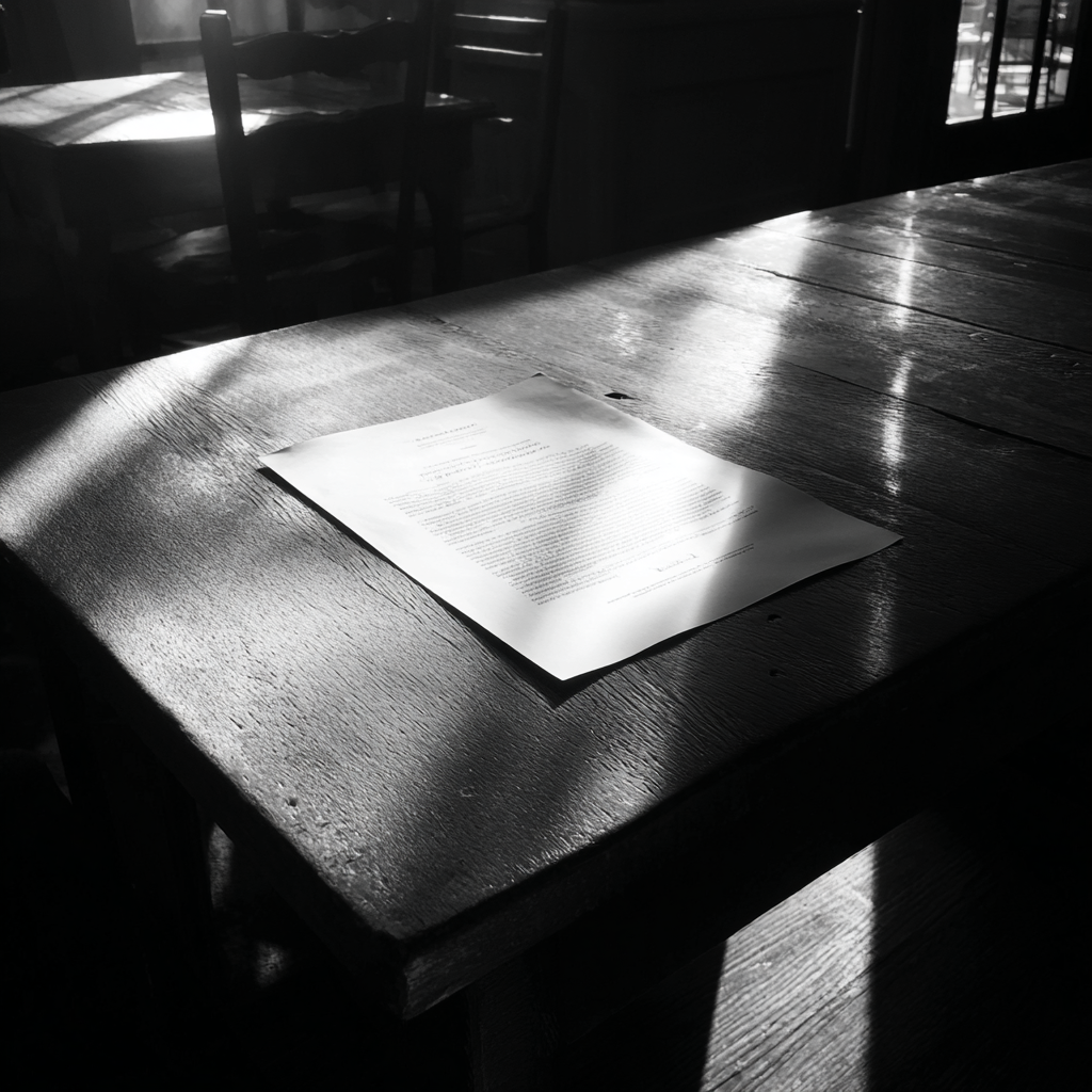 Una hoja de papel sobre una mesa | Fuente: Midjourney