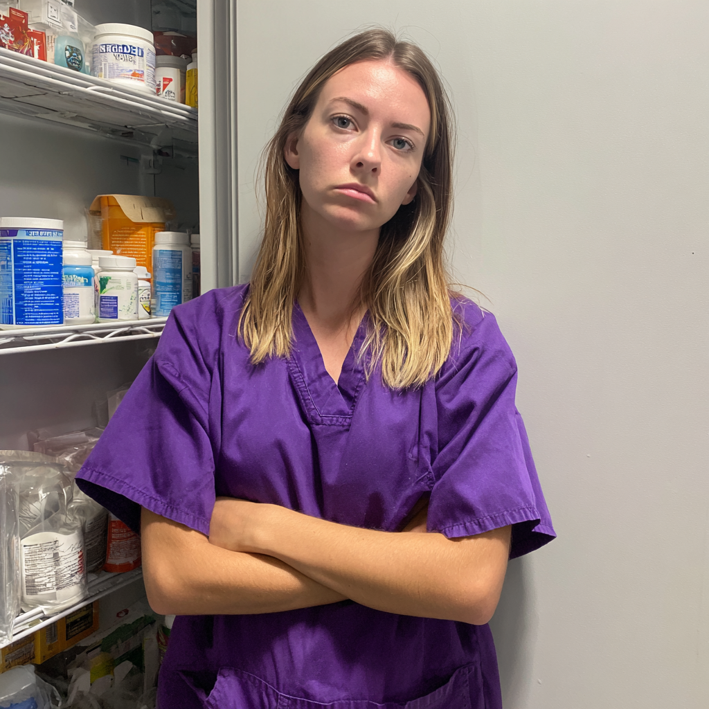 Una mujer con bata morada | Fuente: Midjourney