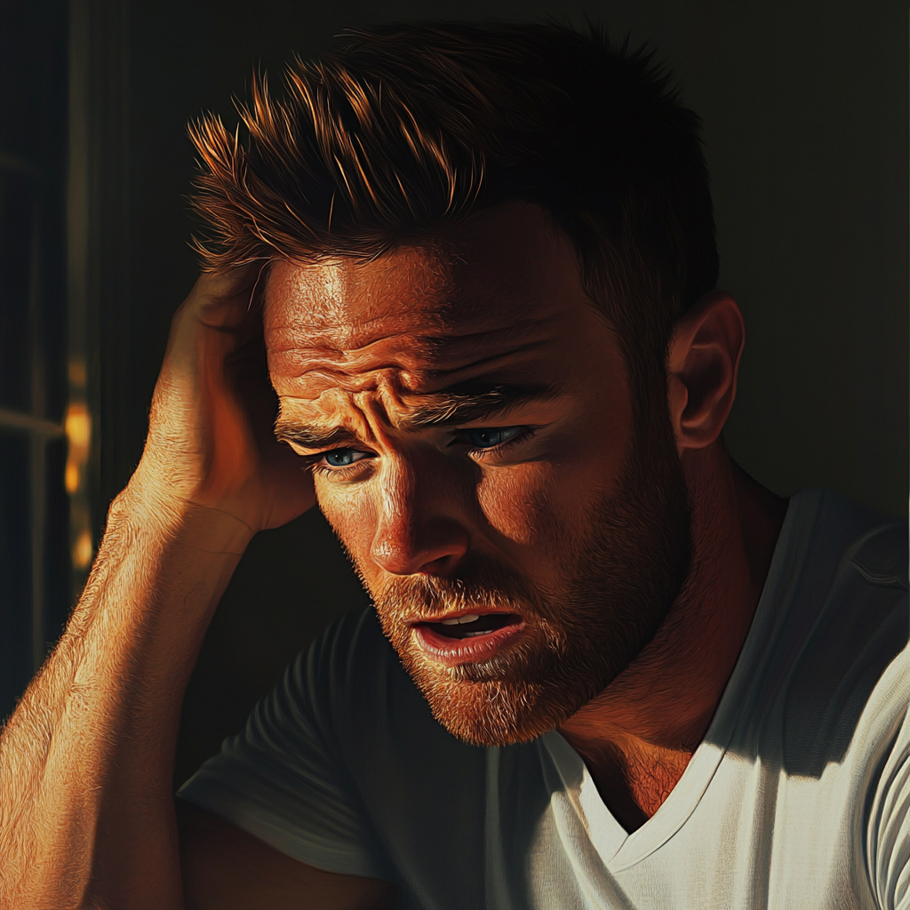 Un hombre angustiado | Fuente: Midjourney