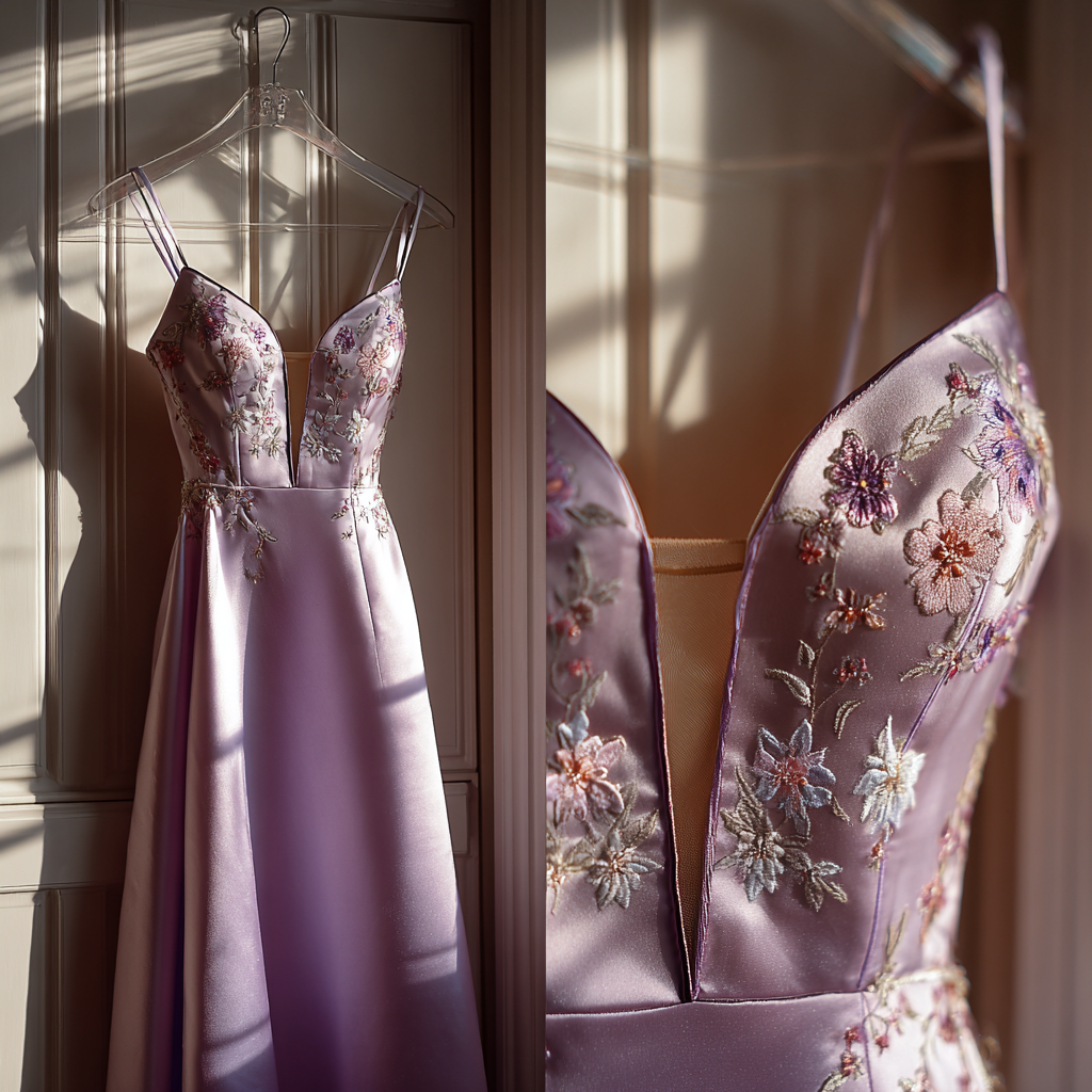 Un vestido de graduación color lavanda | Fuente: Midjourney