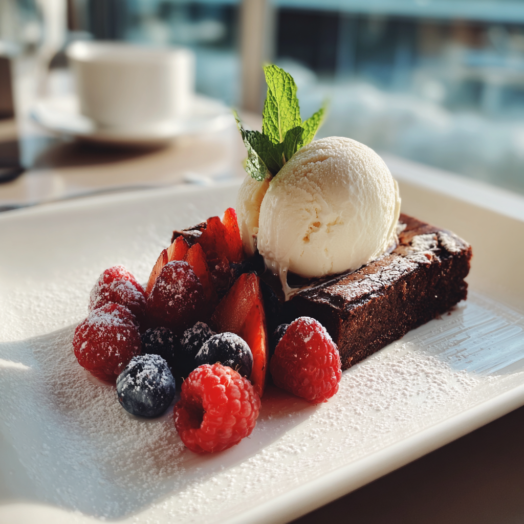 Un brownie de chocolate y helado | Fuente: Midjourney
