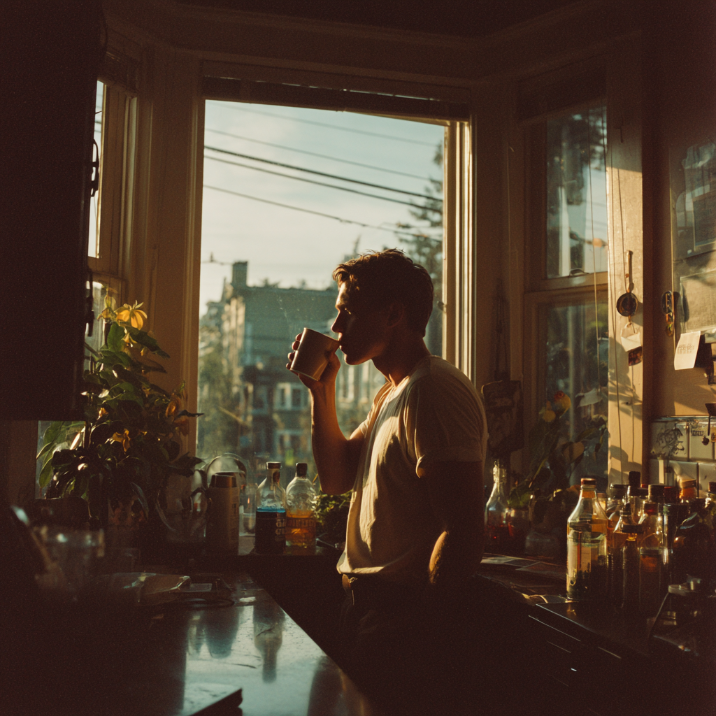 Un hombre bebiendo café | Fuente: Midjourney