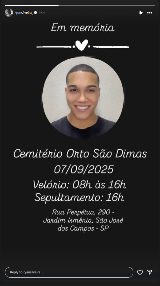 Foto de Yago Campos compartida tras su muerte por su mejor amigo Ryan Silveira. | Fuente: Instagram/Ryan Silveira.