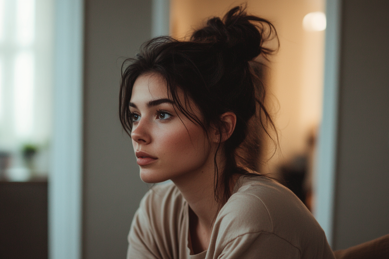 Una mujer reflexiva | Fuente: Midjourney