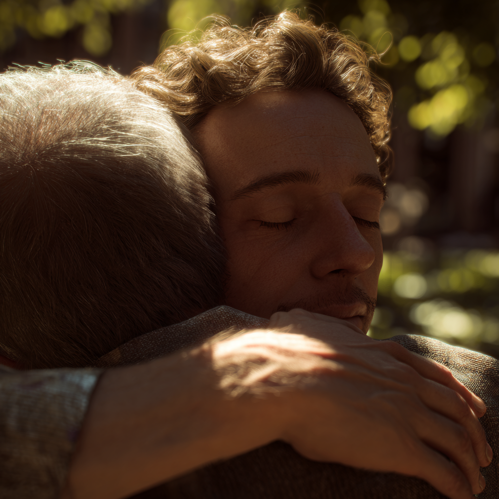 Un joven abrazando a su padre | Fuente: Midjourney