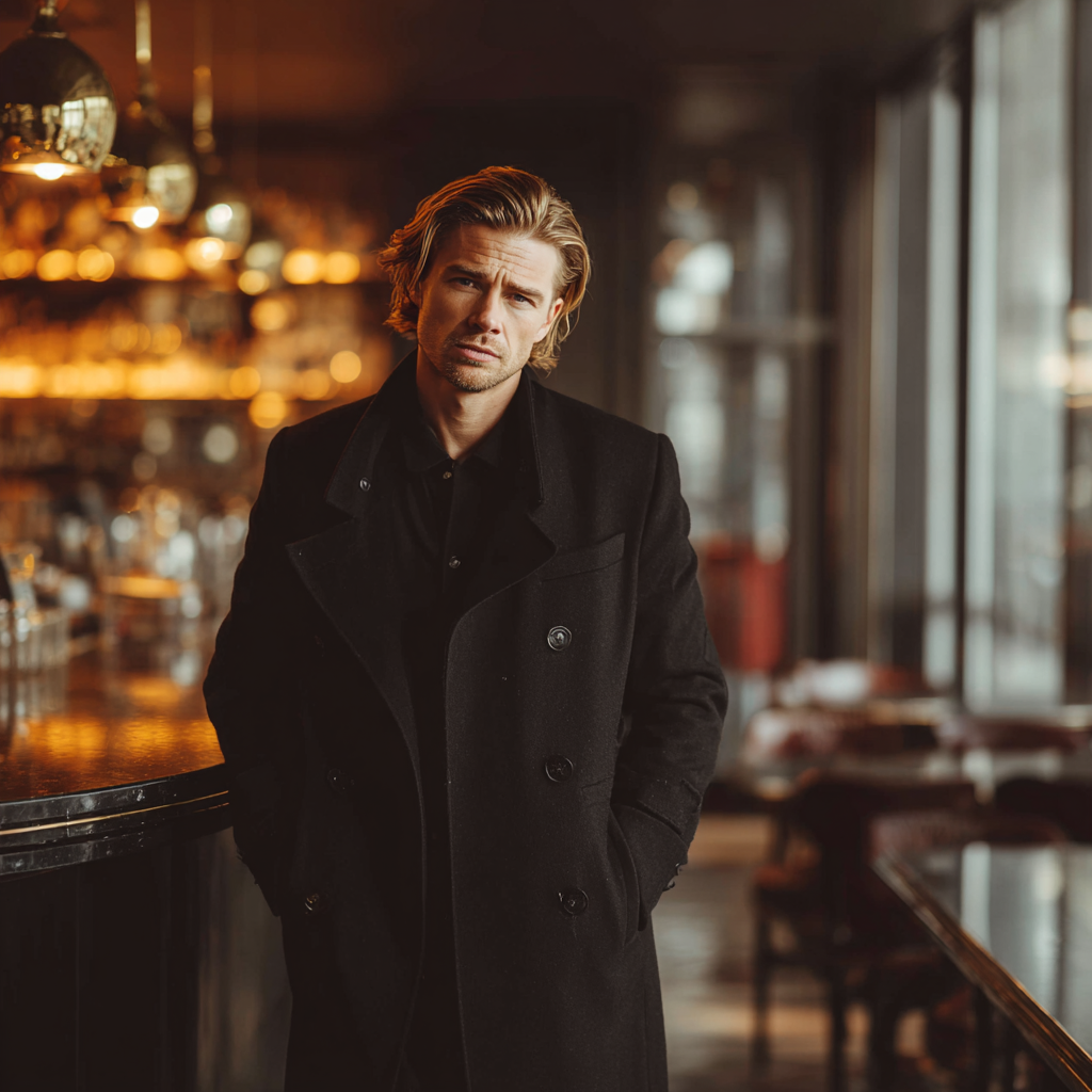 Un hombre ceñudo de pie en una cafetería | Fuente: Midjourney