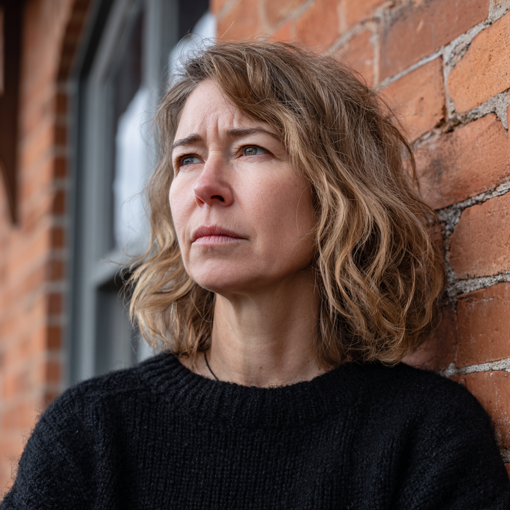 Una mujer preocupada apoyada en una pared | Fuente: Midjourney