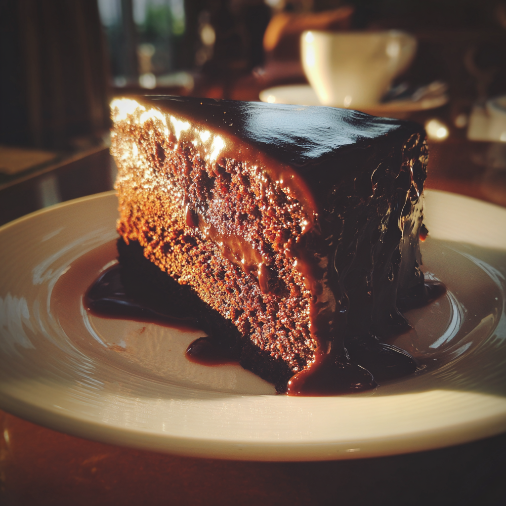 Un trozo de Pastel de chocolate en un plato | Fuente: Midjourney