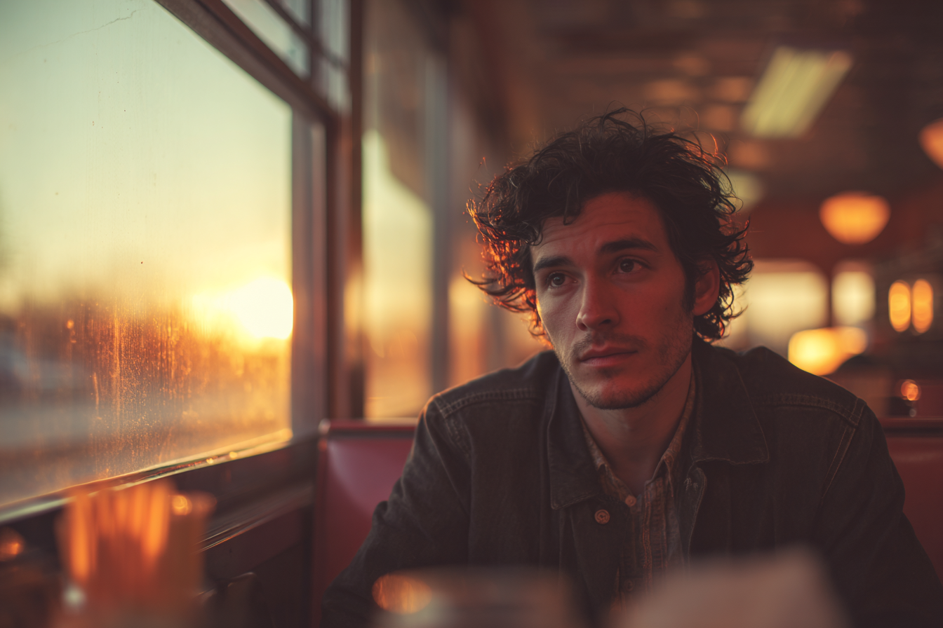 Un hombre en una cafetería mirando a alguien | Fuente: Midjourney