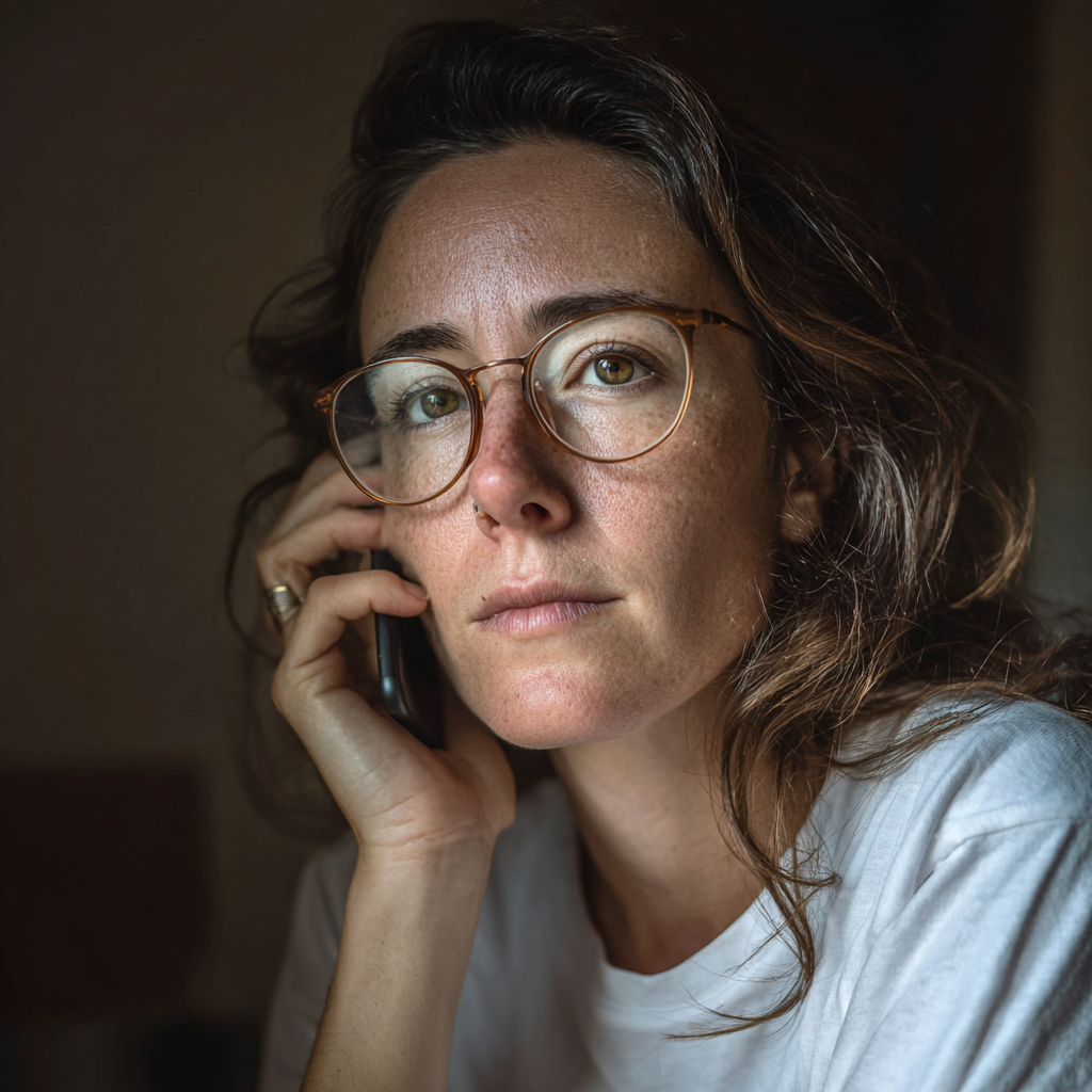 Una mujer pensativa hablando por teléfono | Fuente: Midjourney