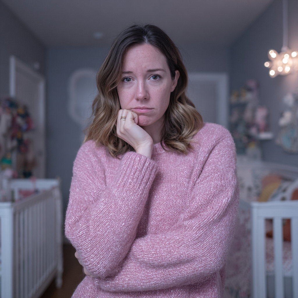 Una mujer alterada en una guardería | Fuente: Midjourney