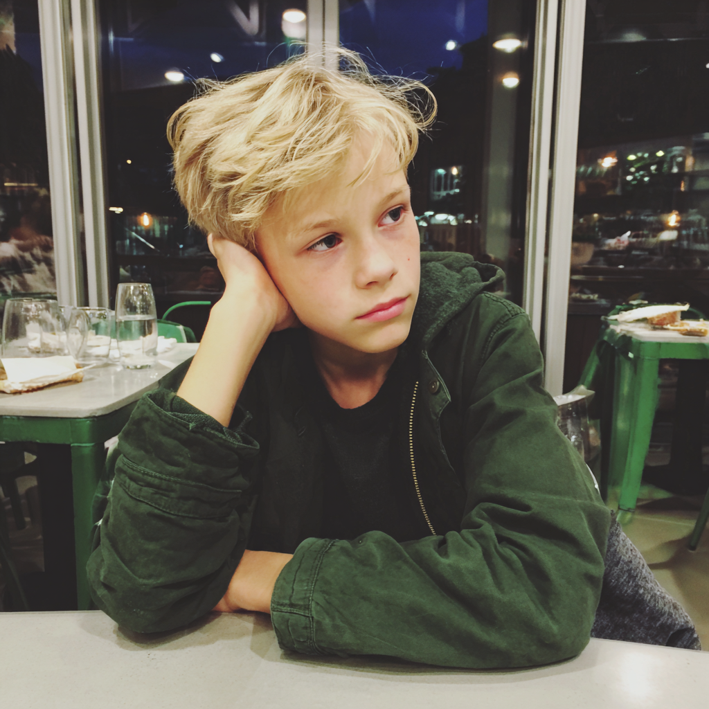 Un chico pensativo con una chaqueta verde | Fuente: Midjourney