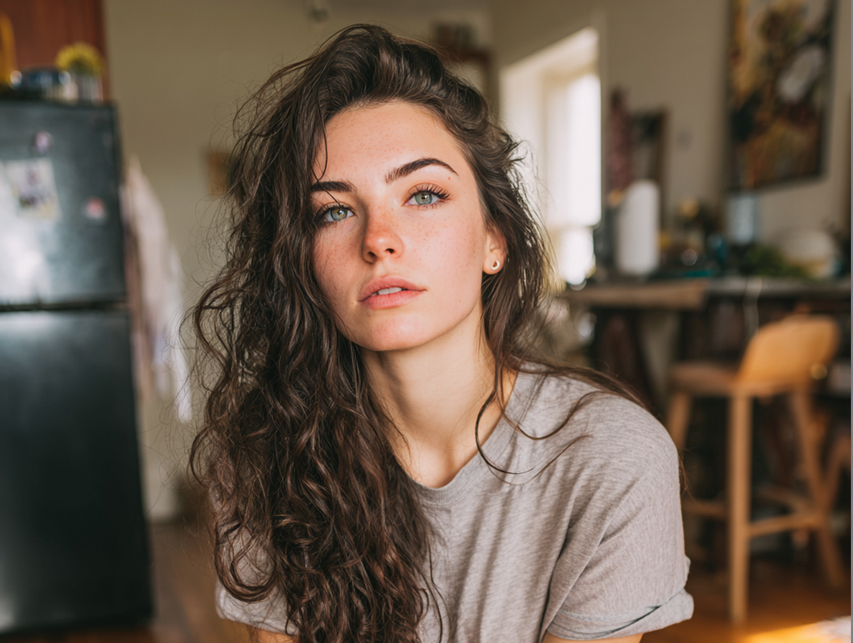 Una mujer preocupada sentada en el suelo de una cocina | Fuente: Midjourney