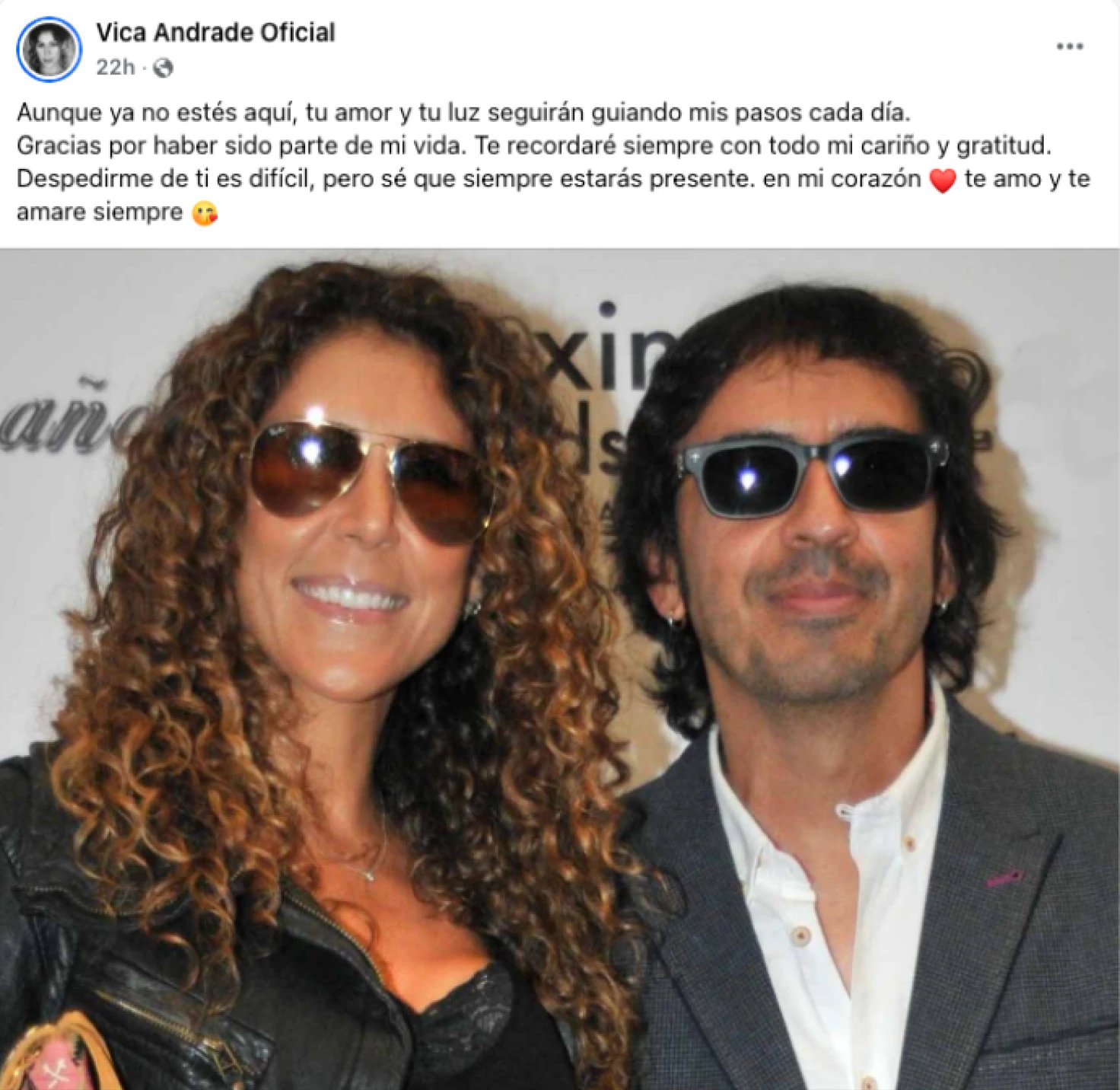 Mensaje compartido por Vica Andrade en su cuenta de Facebook en el cual se despide de Memo del Bosque | Fuente: Facebook/Vica Andrade Oficial