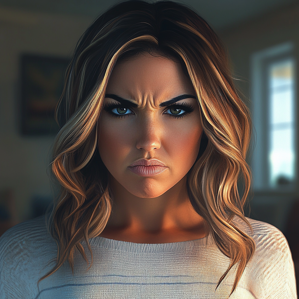 Una mujer enfadada frunciendo el ceño | Fuente: Midjourney