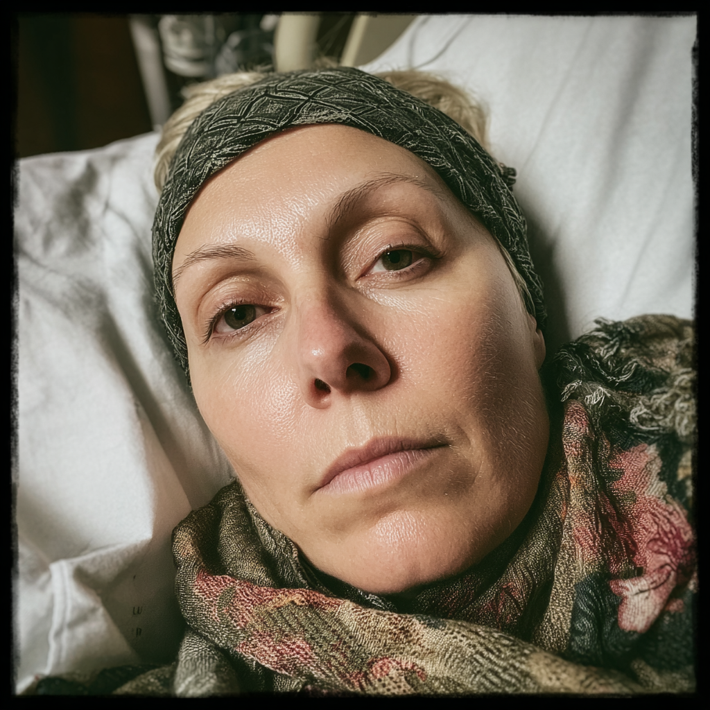 Primer plano de una mujer tumbada en una cama de hospital | Fuente: Midjourney