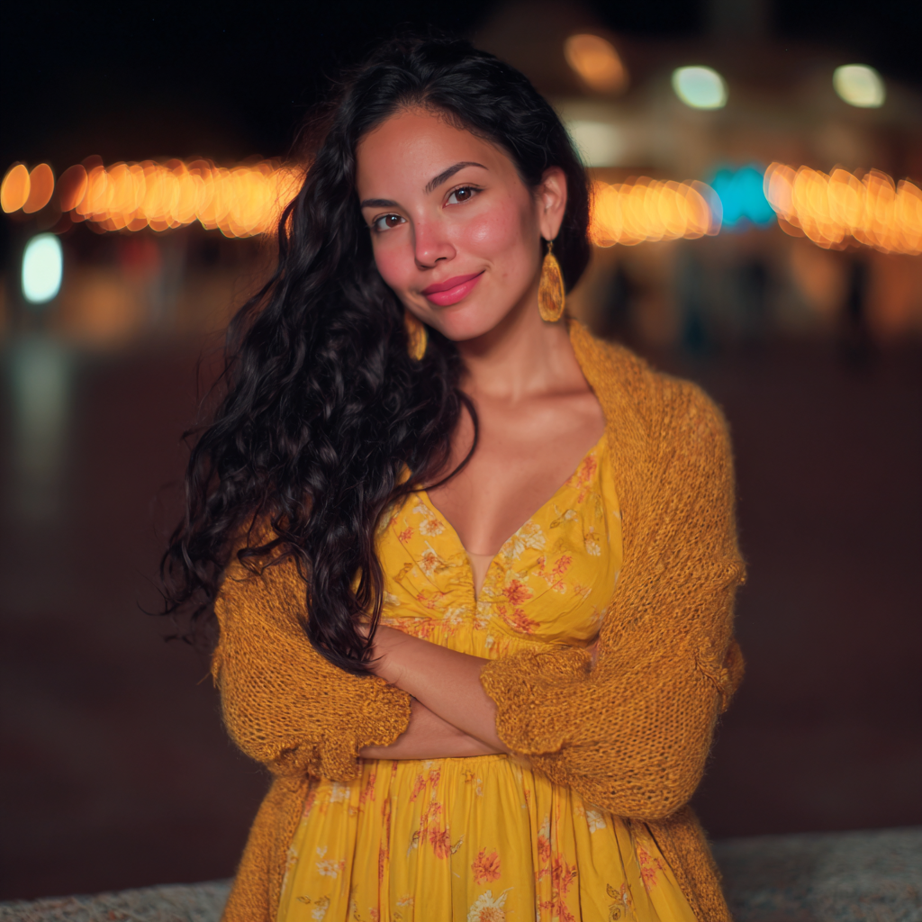 Una mujer sonriente en el exterior | Fuente: Midjourney