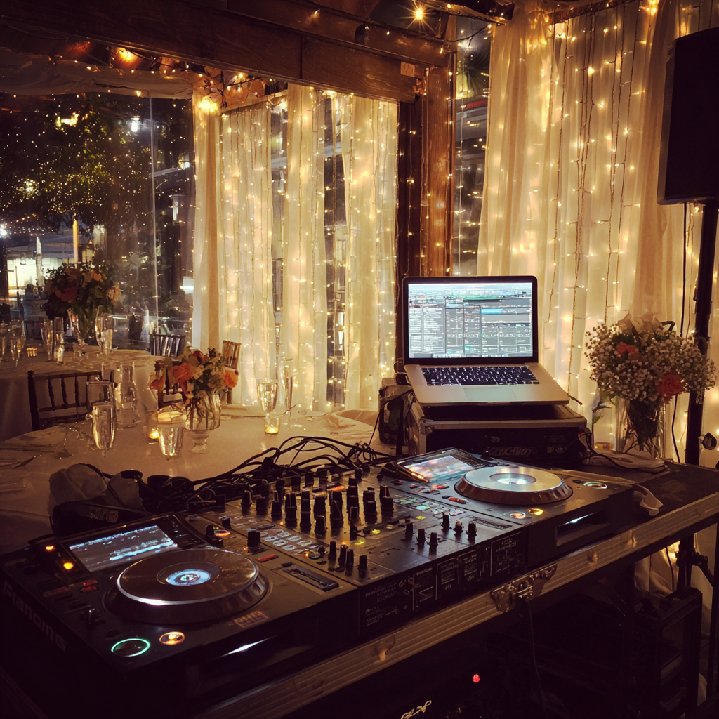 Una cabina de DJ en un banquete de boda | Fuente: Midjourney
