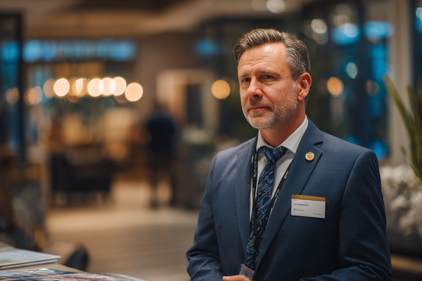 Un directivo en el vestíbulo de un hotel | Fuente: Midjourney