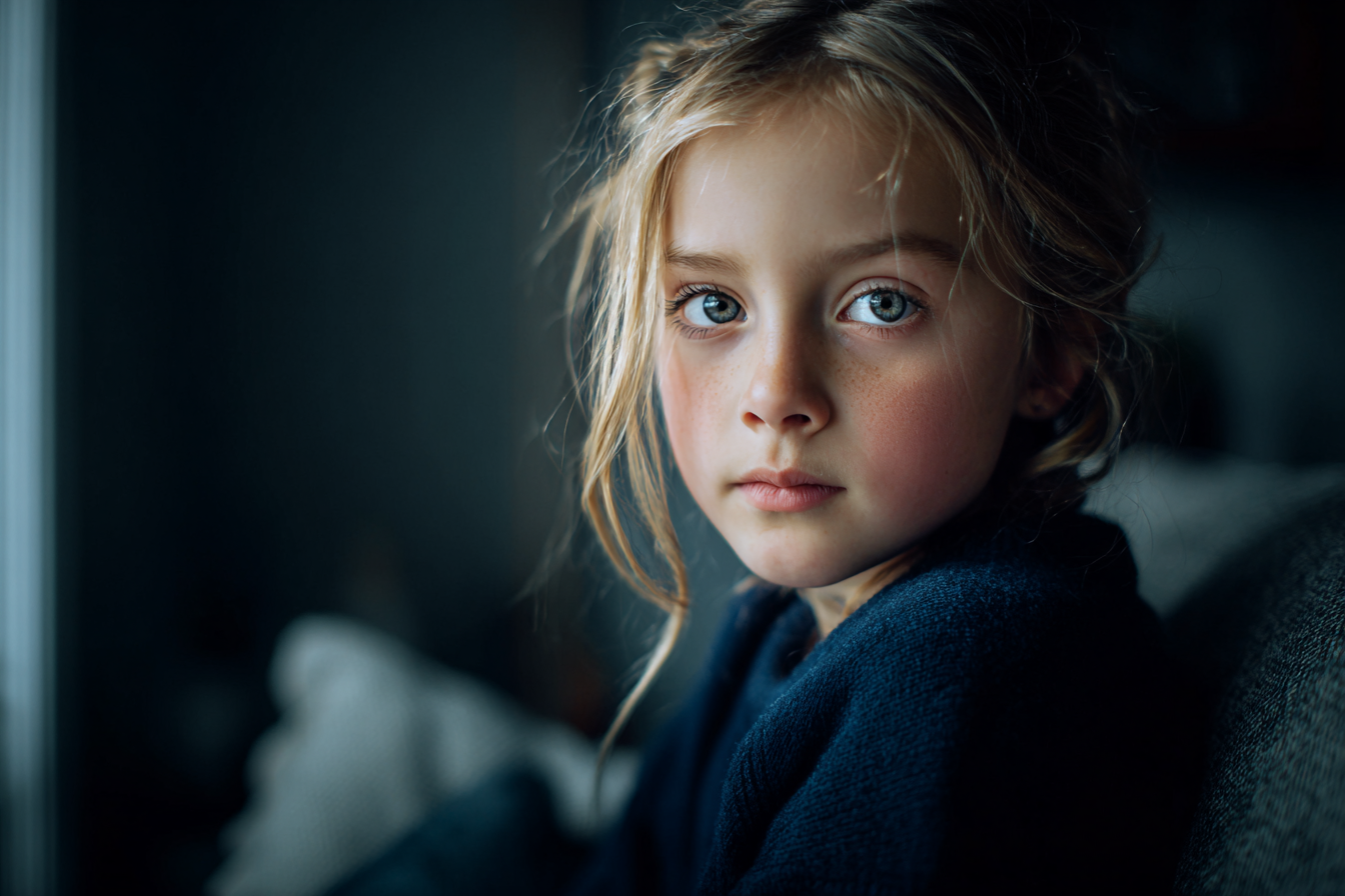 Una niña sentada en un sofá | Fuente: Midjourney