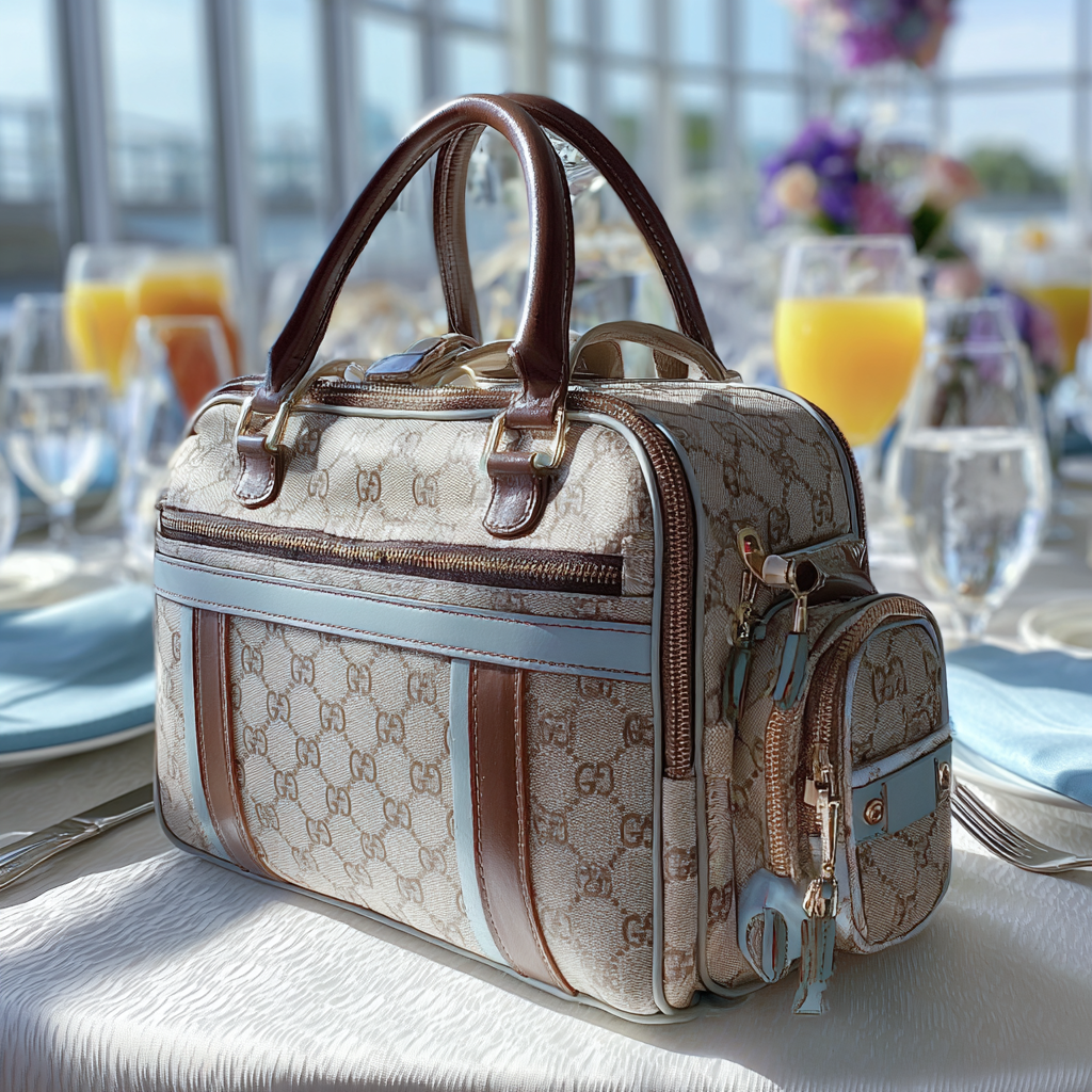 Una bolsa de pañales de diseño sobre una mesa | Fuente: Midjourney