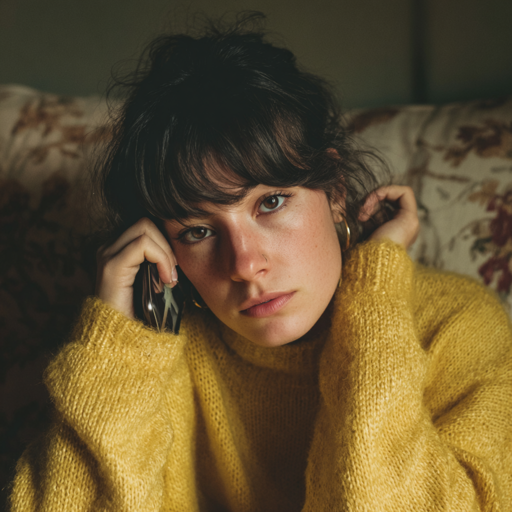 Una mujer con un teléfono móvil en la mano | Fuente: Midjourney