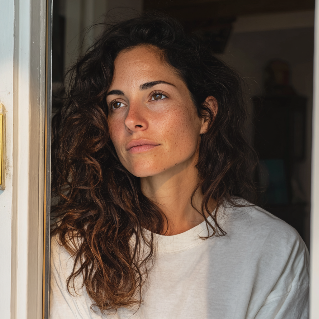 Una mujer ante una puerta | Fuente: Midjourney