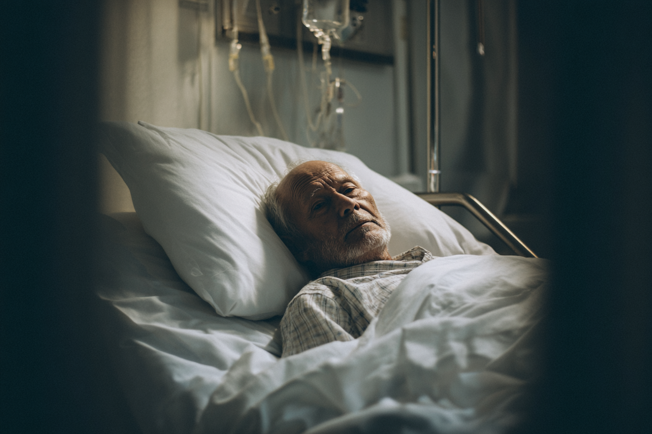 Un hombre en una cama de hospital | Fuente: Midjourney