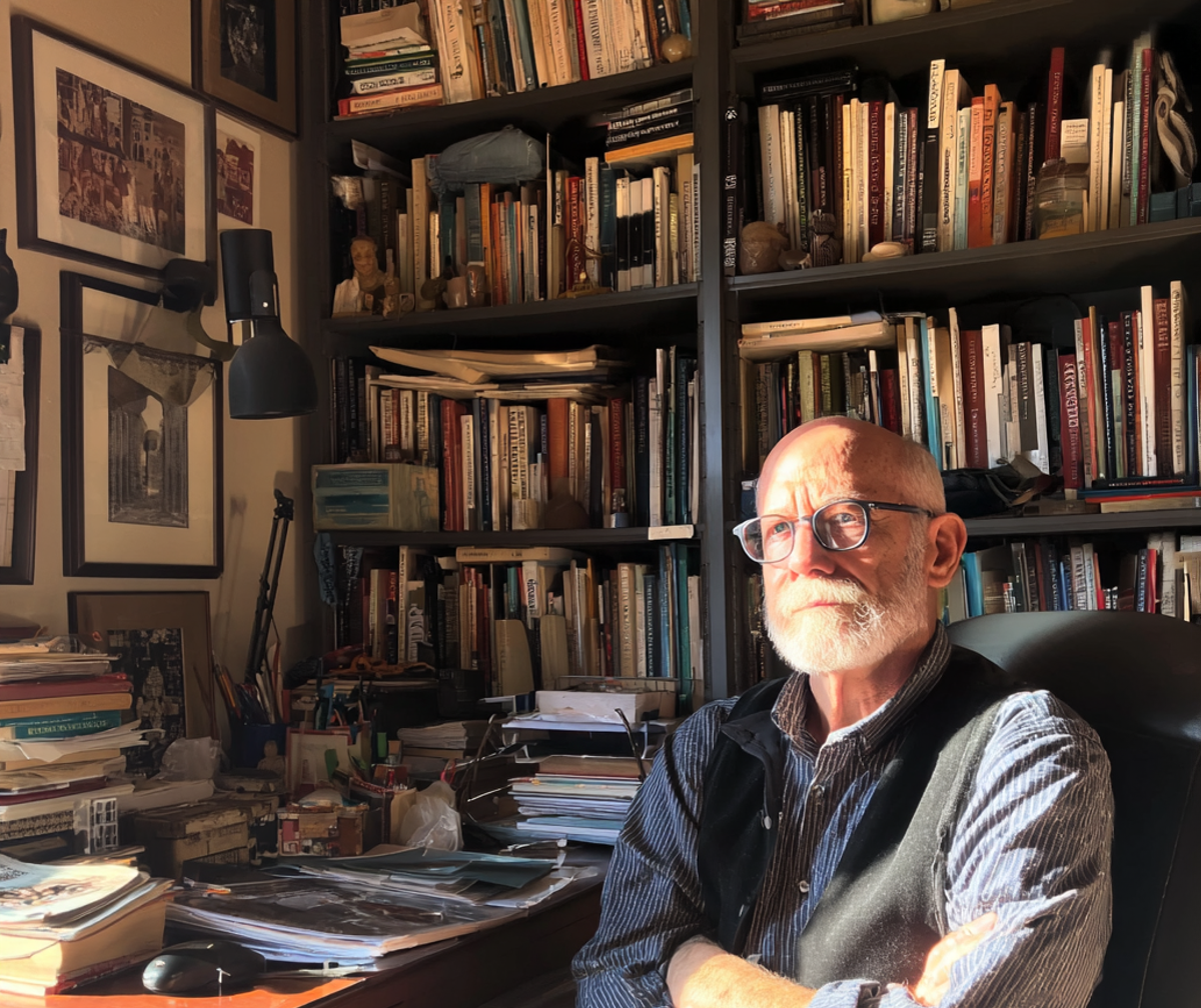 Un hombre severo sentado en su escritorio | Fuente: Midjourney