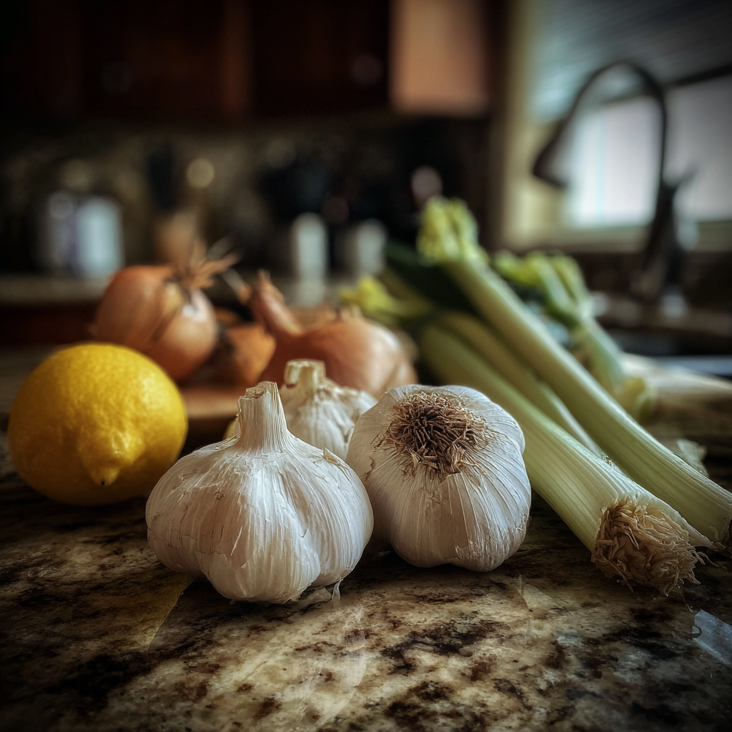 Ingredientes frescos en un mostrador | Fuente: Midjourney