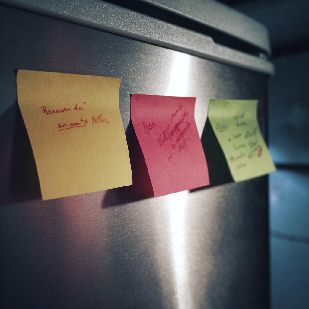 Notas adhesivas en una nevera | Fuente: Midjourney