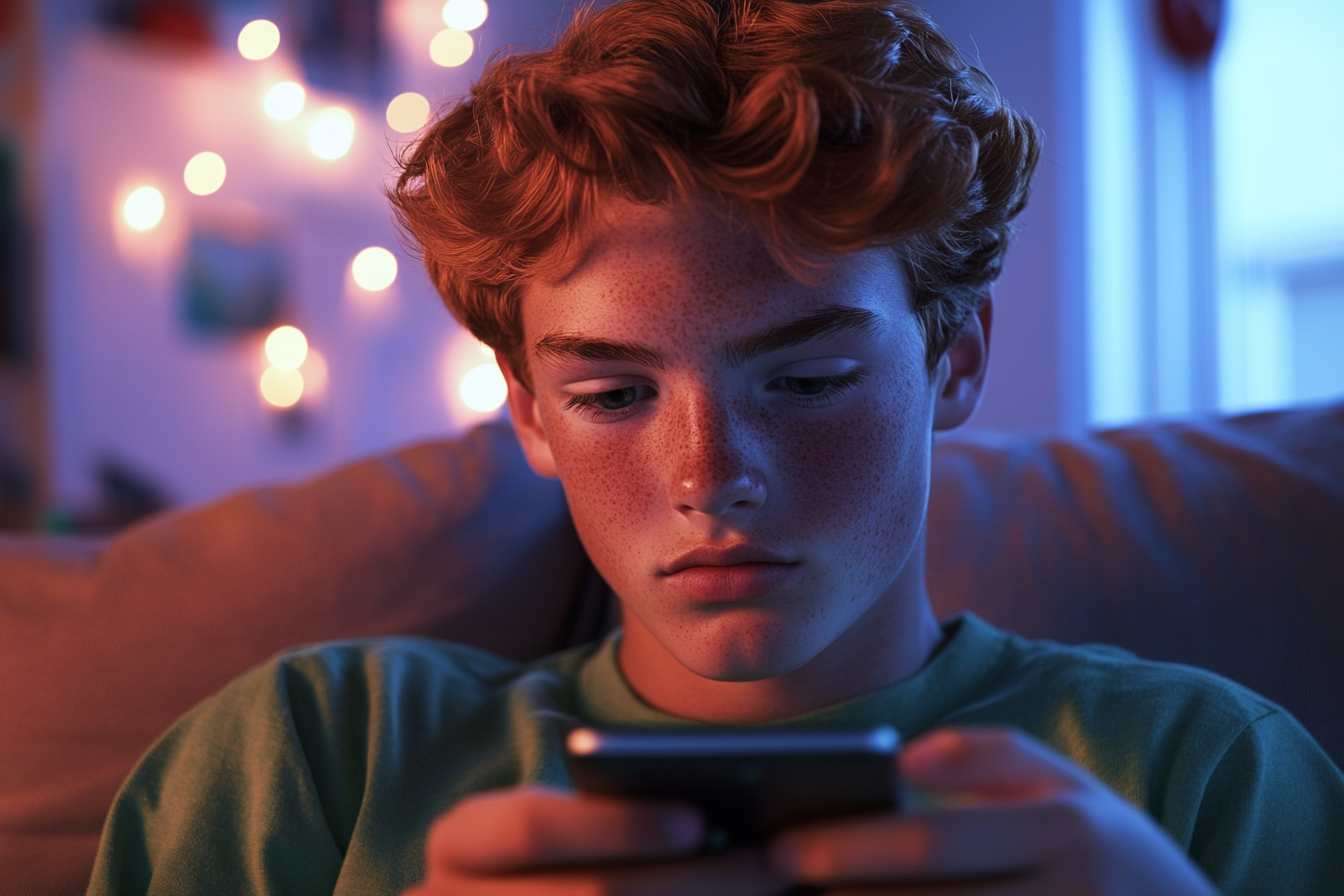 Un niño usando su teléfono | Fuente: Midjourney